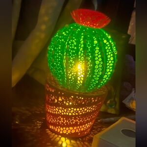 Vibrant Green and Red Cactus Candle Holder